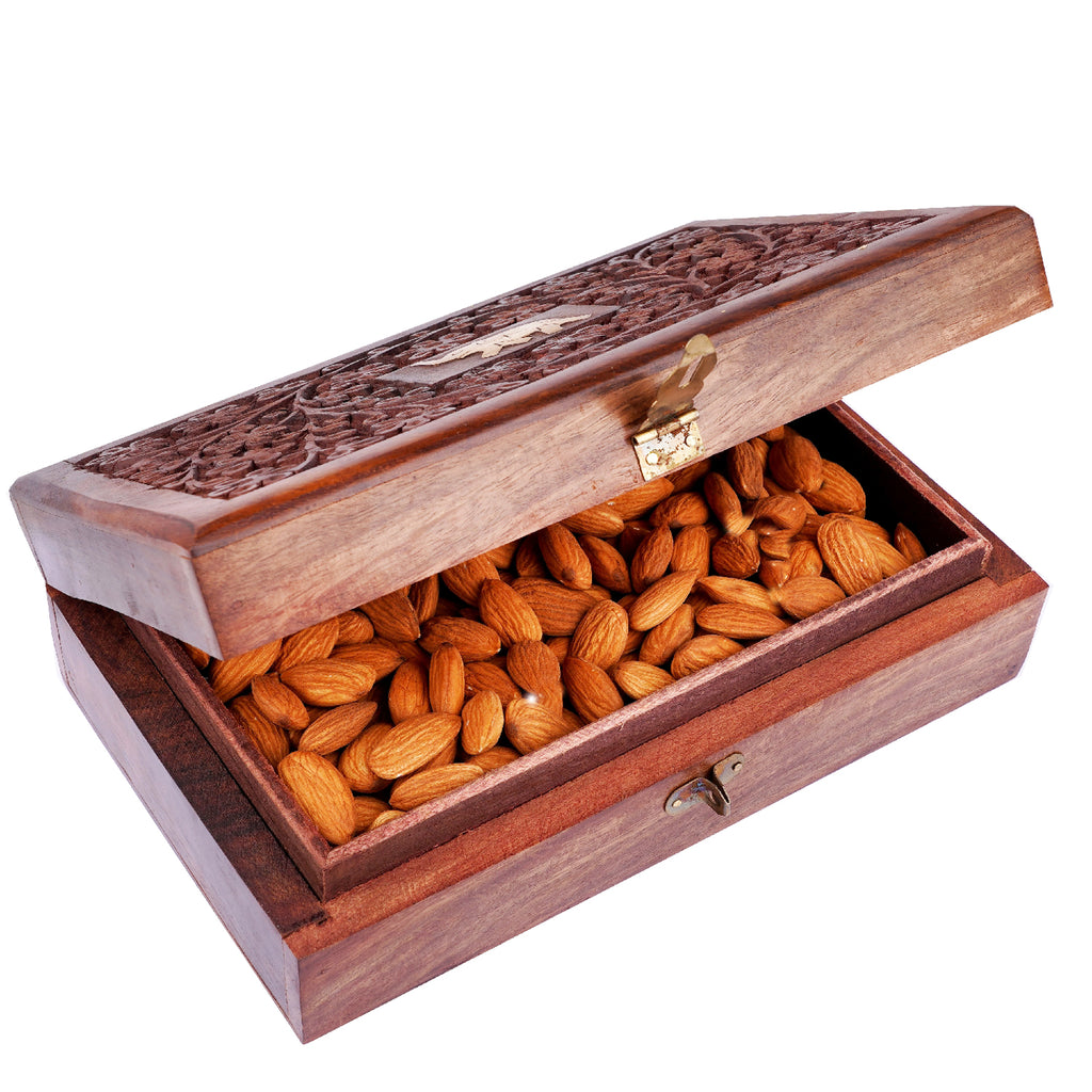 Wooden Craving Jewellery Box with Almonds 