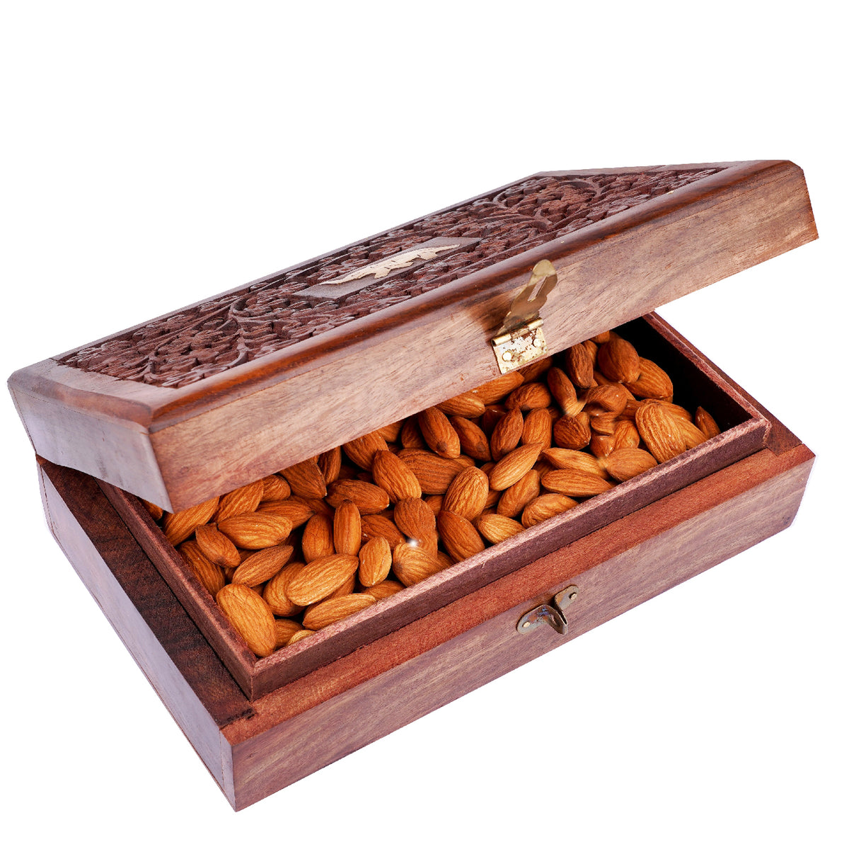 Wooden Craving Jewellery Box with Almonds
