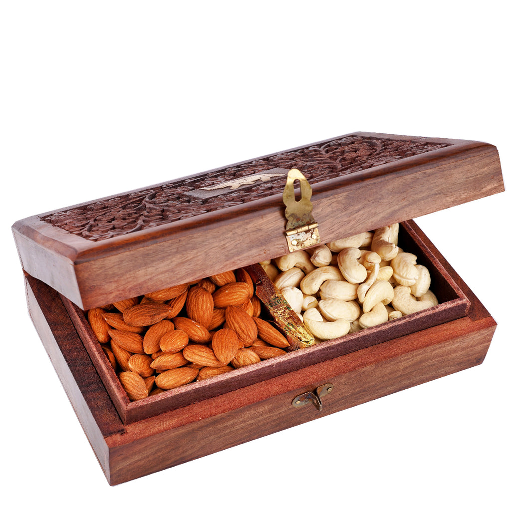 Wooden Carving Jewellery Box with Almonds and Cashews