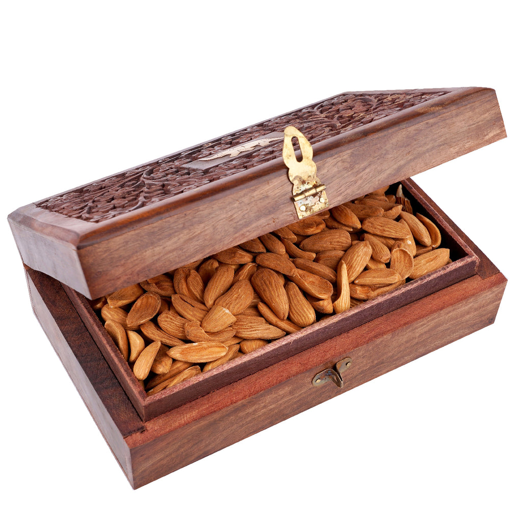Wooden Craving Jewellery Box with Mamra Almonds 