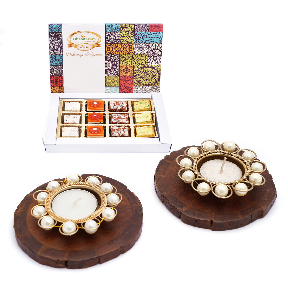 Coasters and T-Lites with Chocolate Coated Almonds