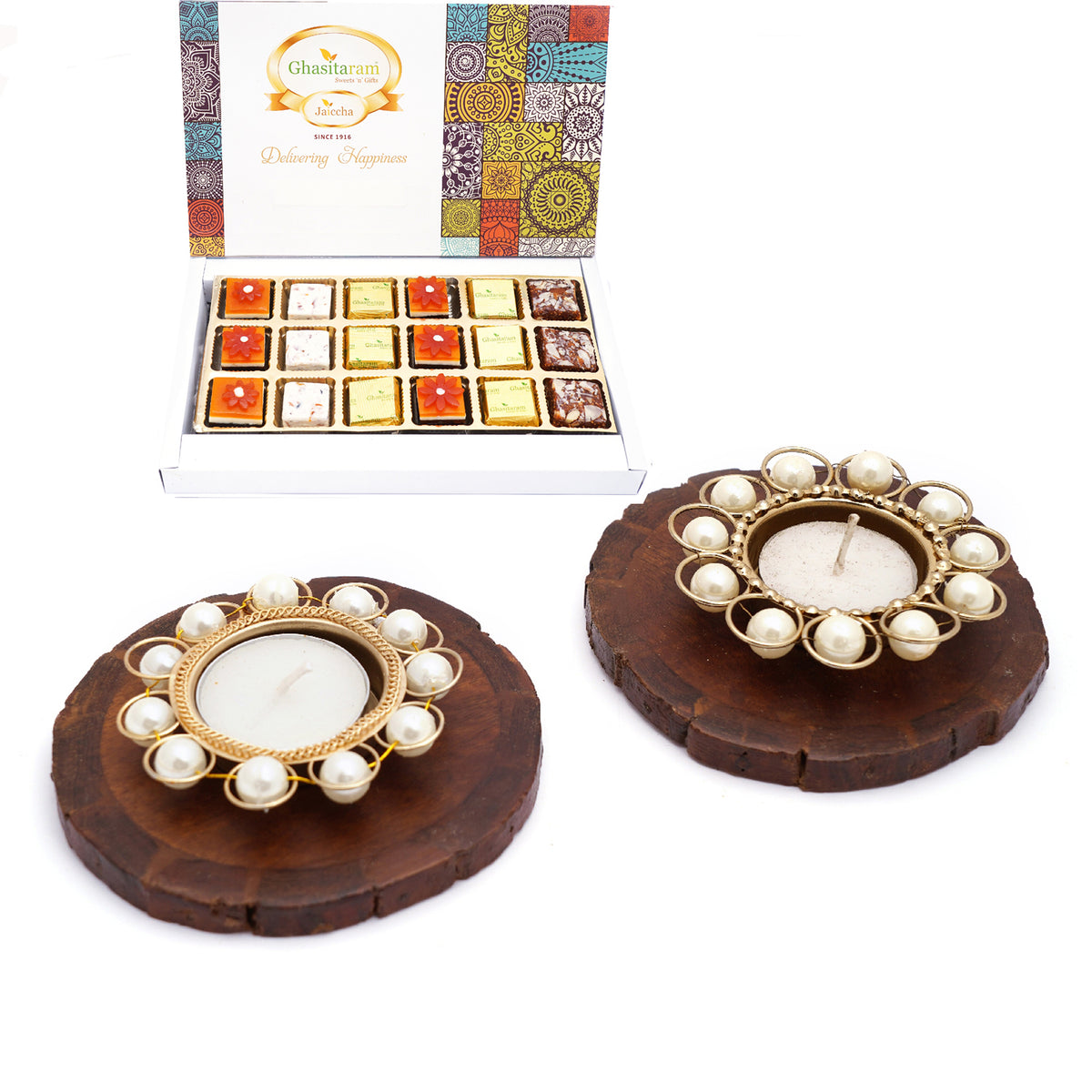 Coasters and T-Lites with Chocolate Coated Almonds