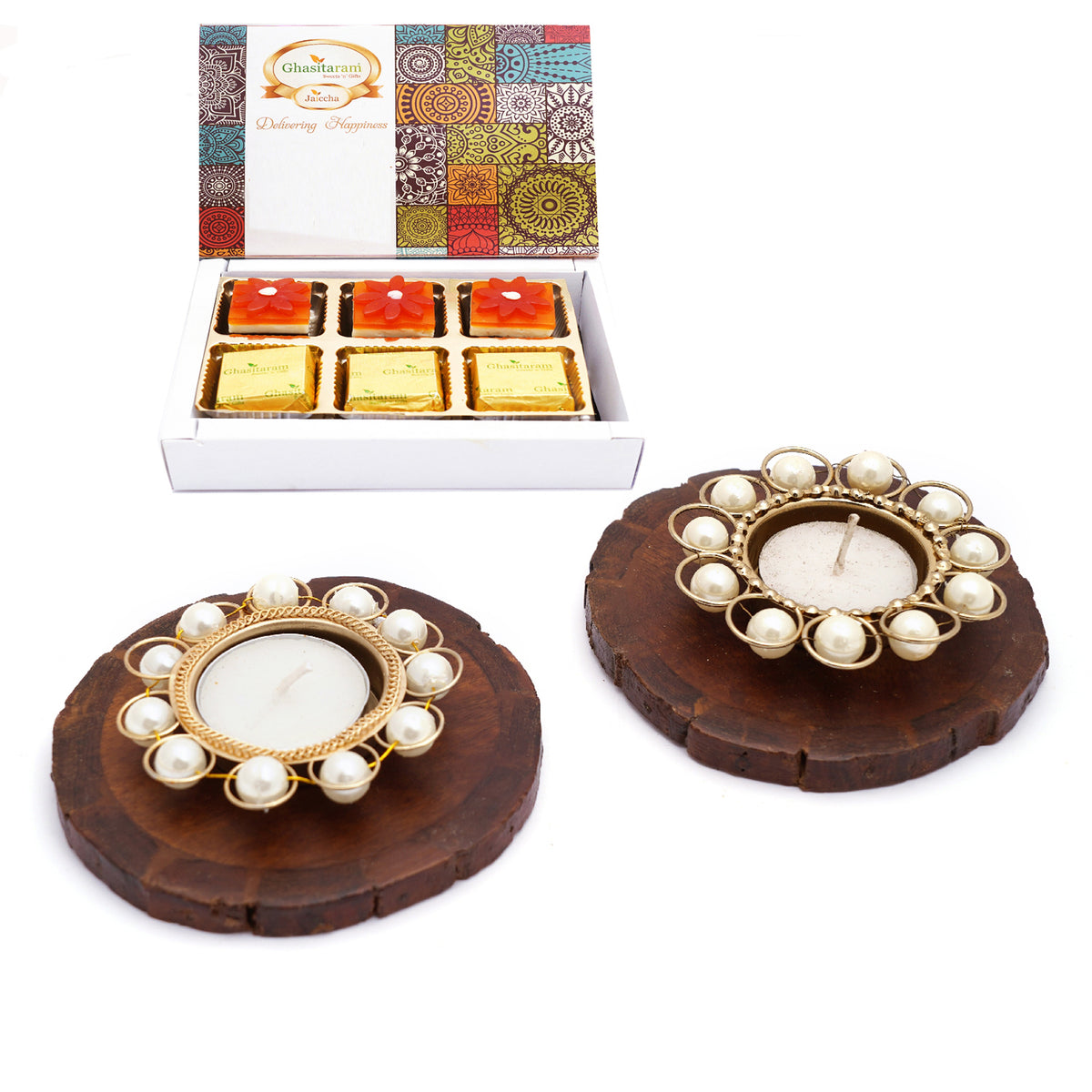Coasters and T-Lites with Chocolate Coated Almonds