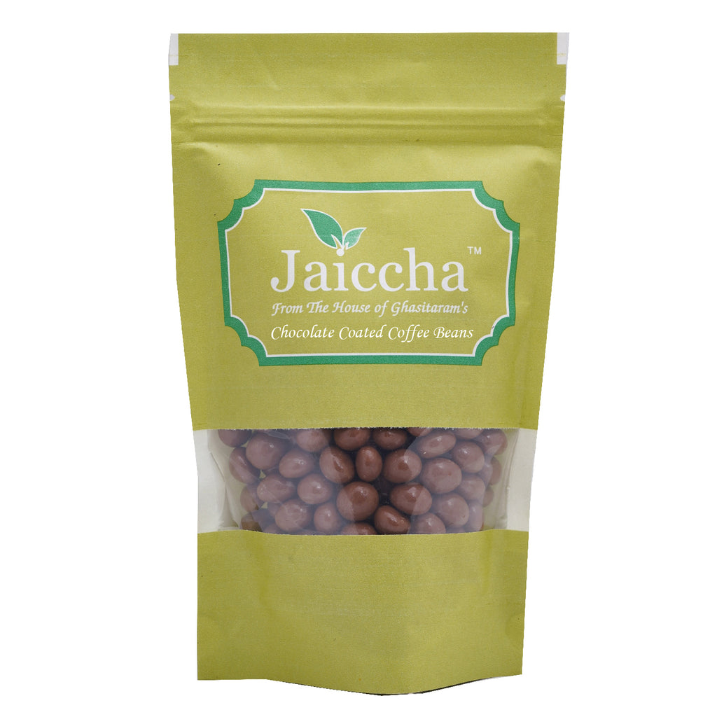 Chocolate Coated Coffee Beans in Green Paper Pouch 200 gms