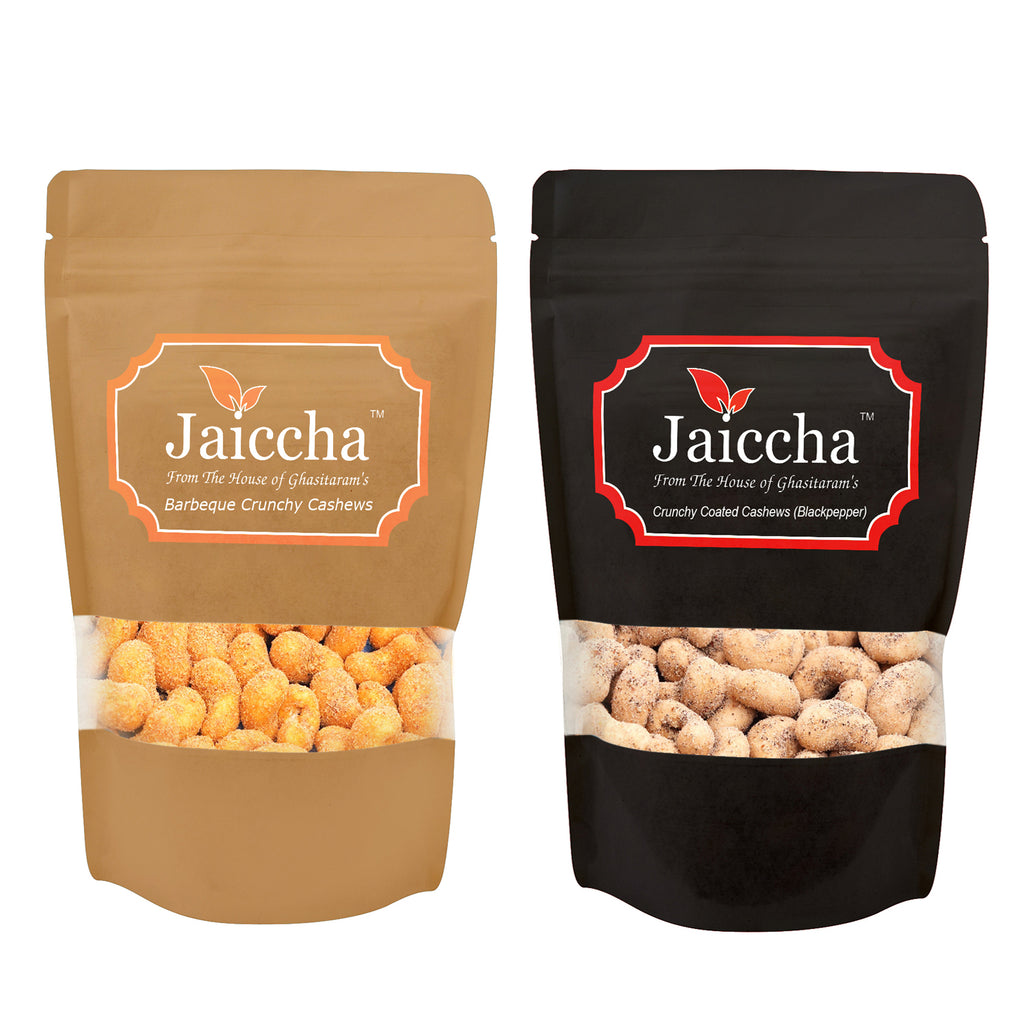 Pack of 2 Barbeque and Black Pepper Crunchy Coated  Cashews 200 gms