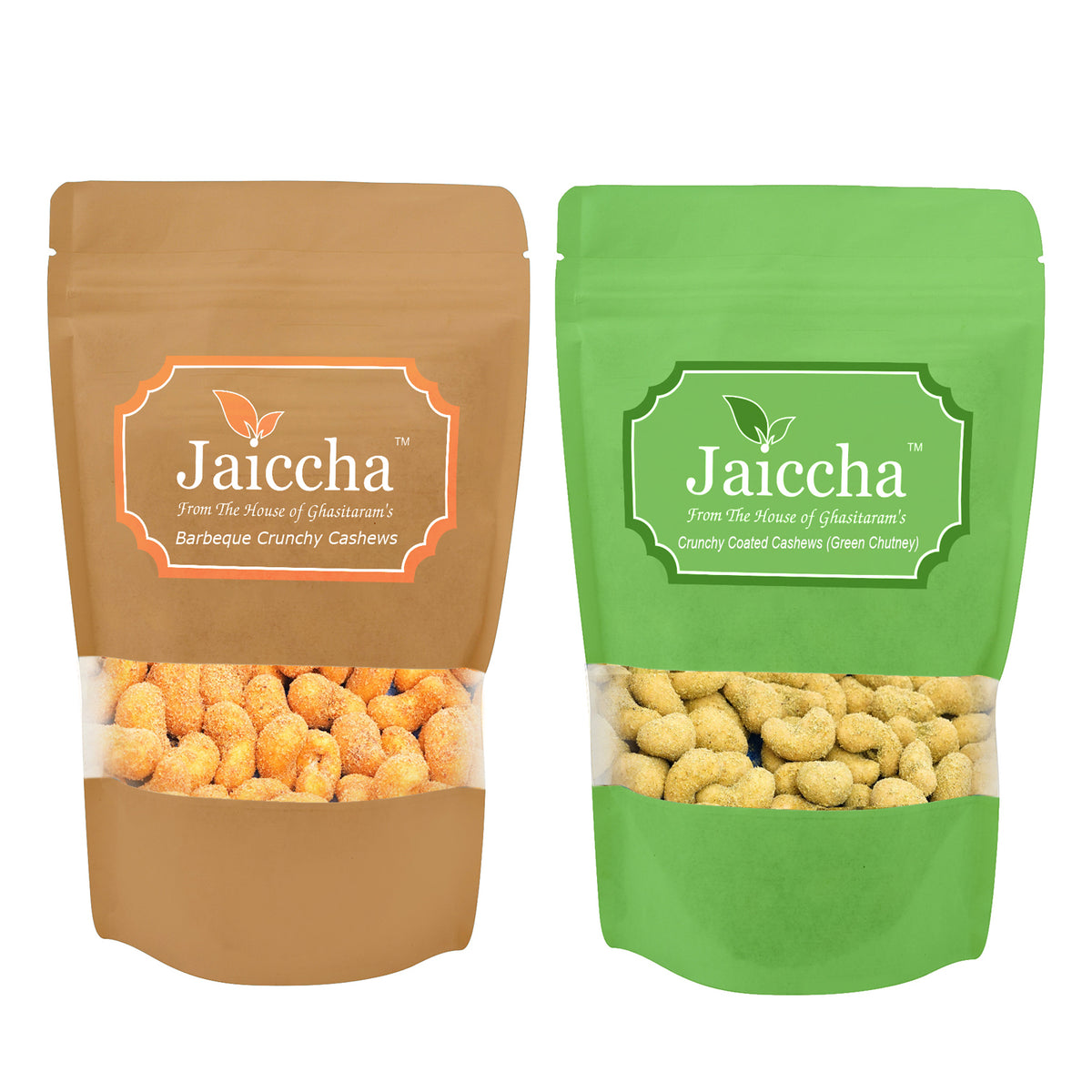 Pack of 2 Barbeque Cashews and Green Chutney Crunchy Coated  Cashews 400 gms