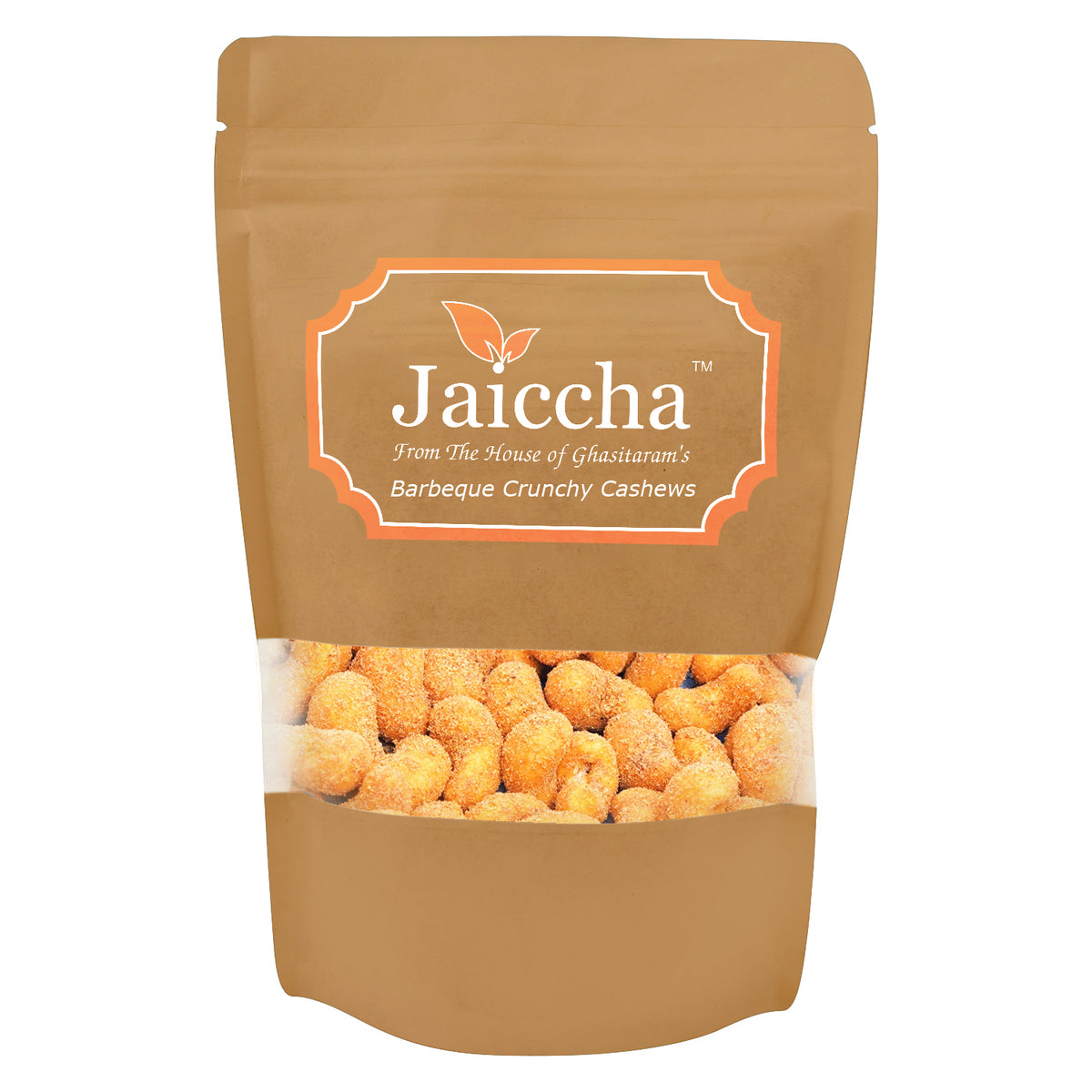 Barbeque Crunchy Coated  Cashews in Brown Paper Pouch 200 gms 