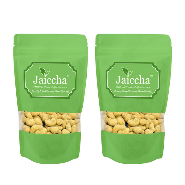 Green Chutney Crunchy Coated  Cashews in Green Paper Pouch 400 gms 