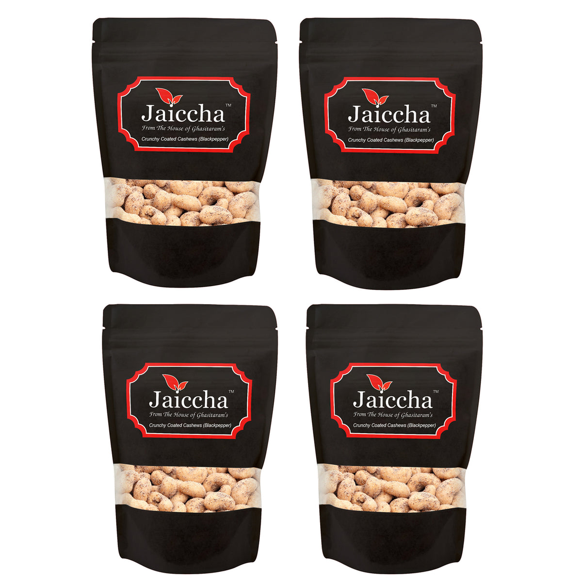 Black Pepper Crunchy Coated  Cashews in Black Paper Pouch 800 gms 