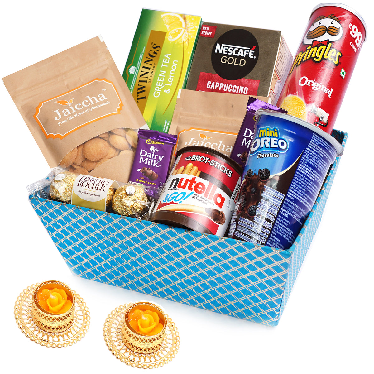 Perfect Basket Hamper  of 10 Goodies with 2 t-lites