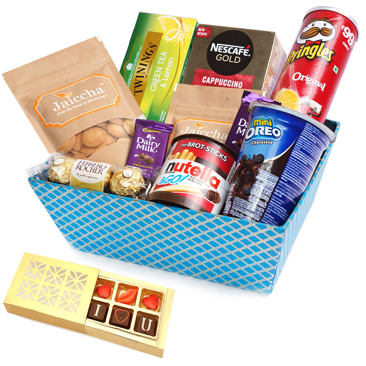 Valentine Gifts-Perfect Basket Hamper  of 10 Goodies With Chocolate box
