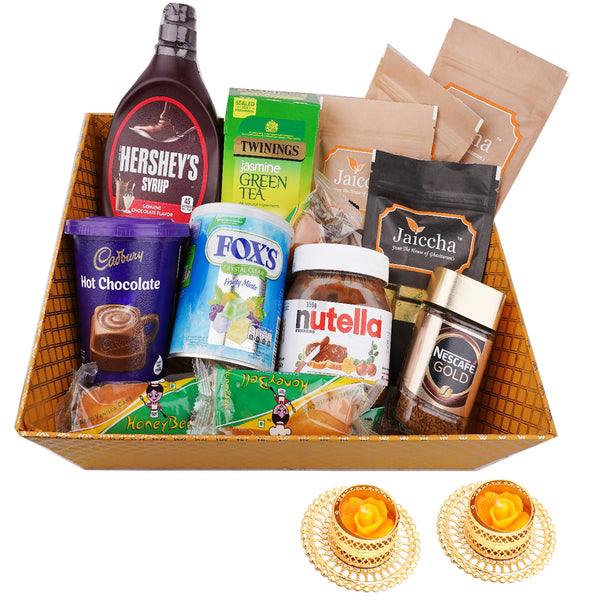 Perfect Big Basket of 15 Goodies with 2 t-lites