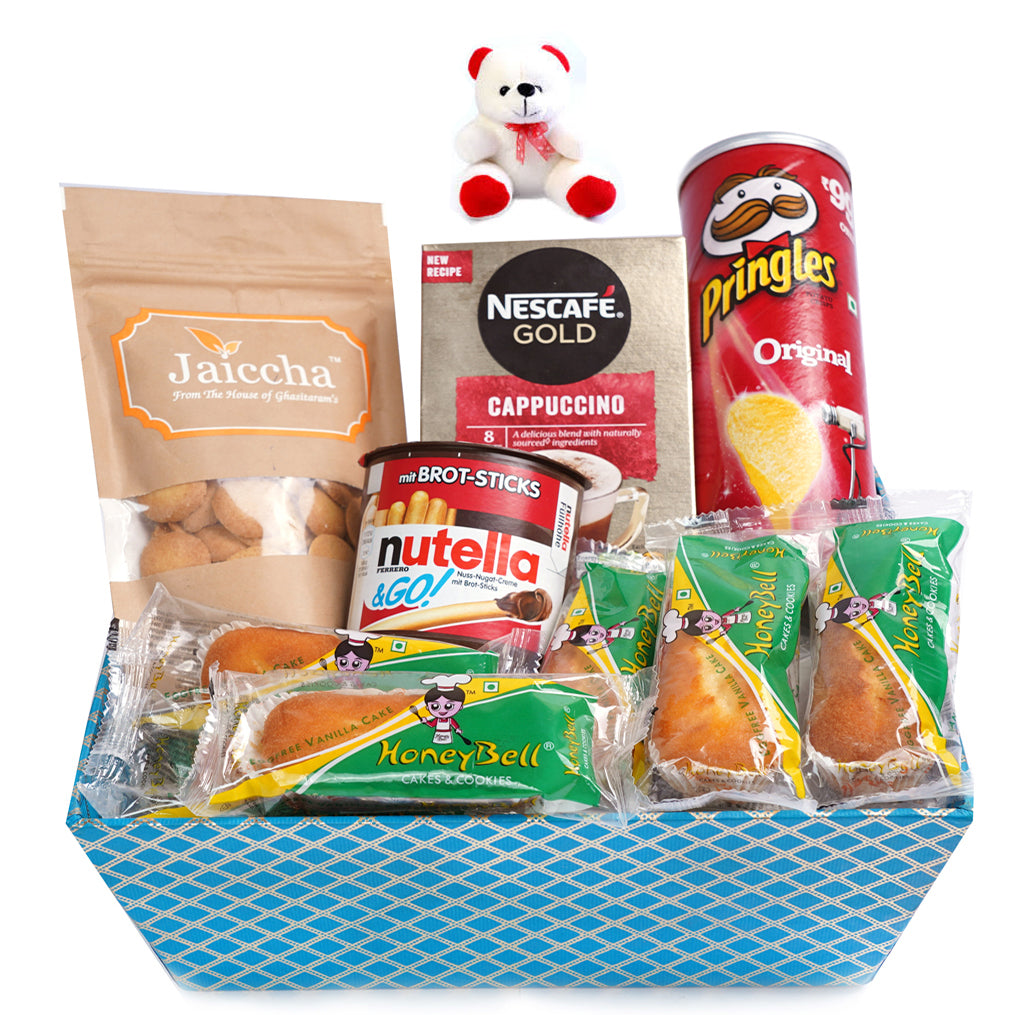 Valentine Gifts-Perfect Coffee Time Basket Hamper With Teddy