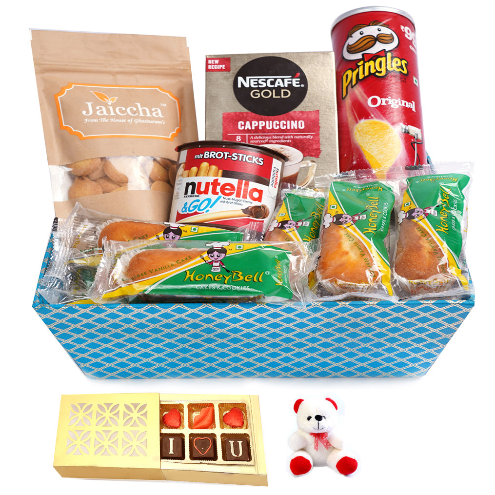 Valentine Gifts-Perfect Coffee Time Basket Hamper With Teddy and Chocolate box