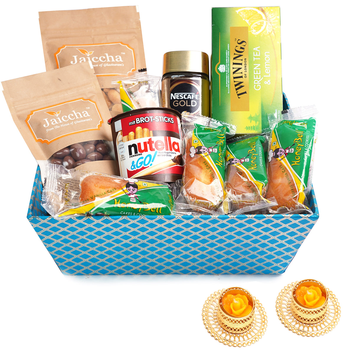 Perfect Tea/ Coffee Time Basket Hamper with 2 t-lites