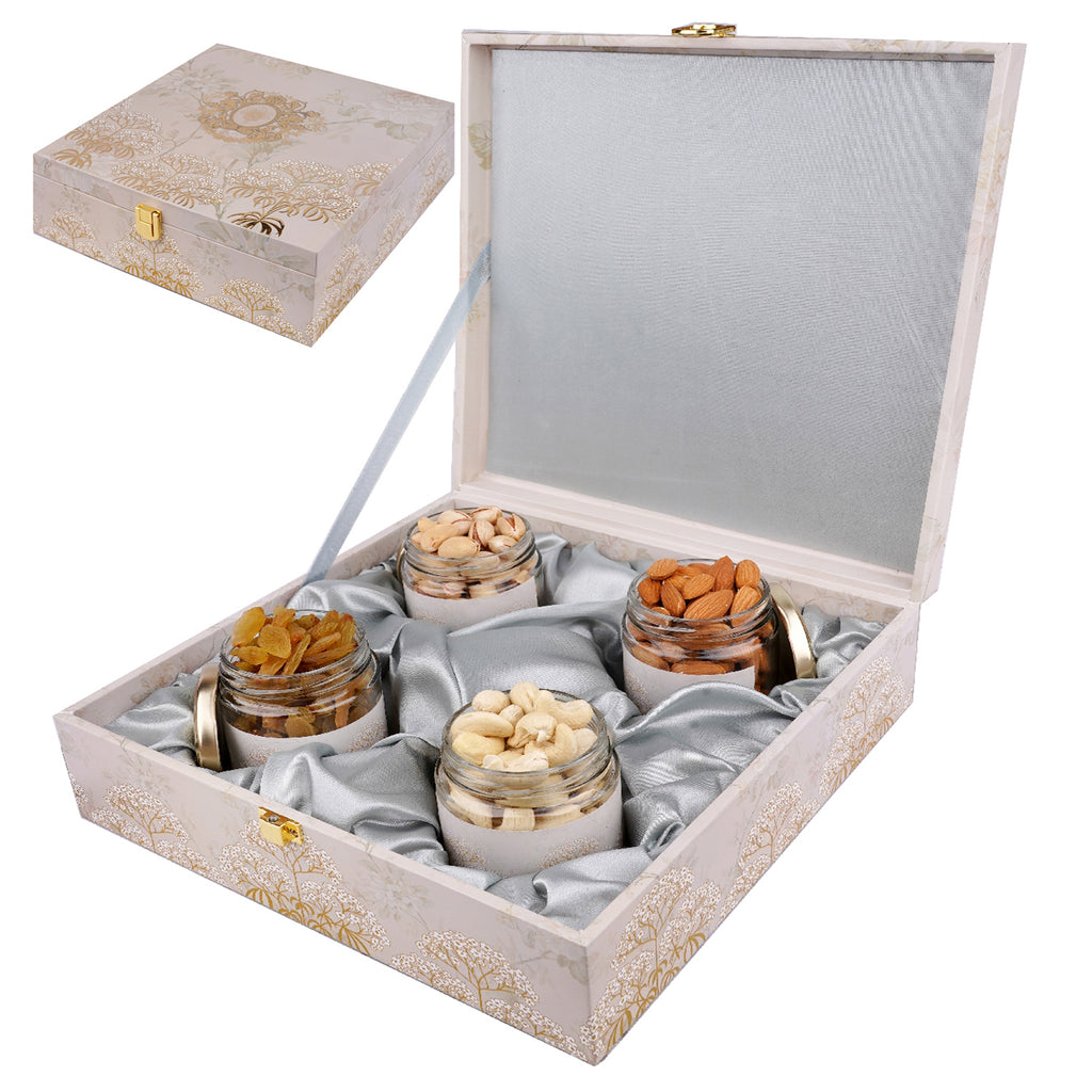Wooden Popular Box with 4 Dryfruit Jars