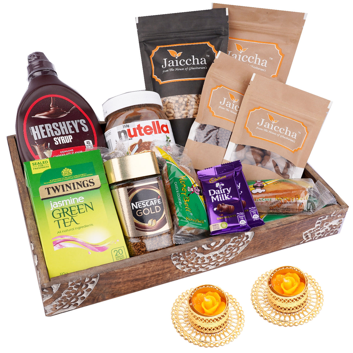 Wooden Tray of 20 Goodies with 2 t-lites