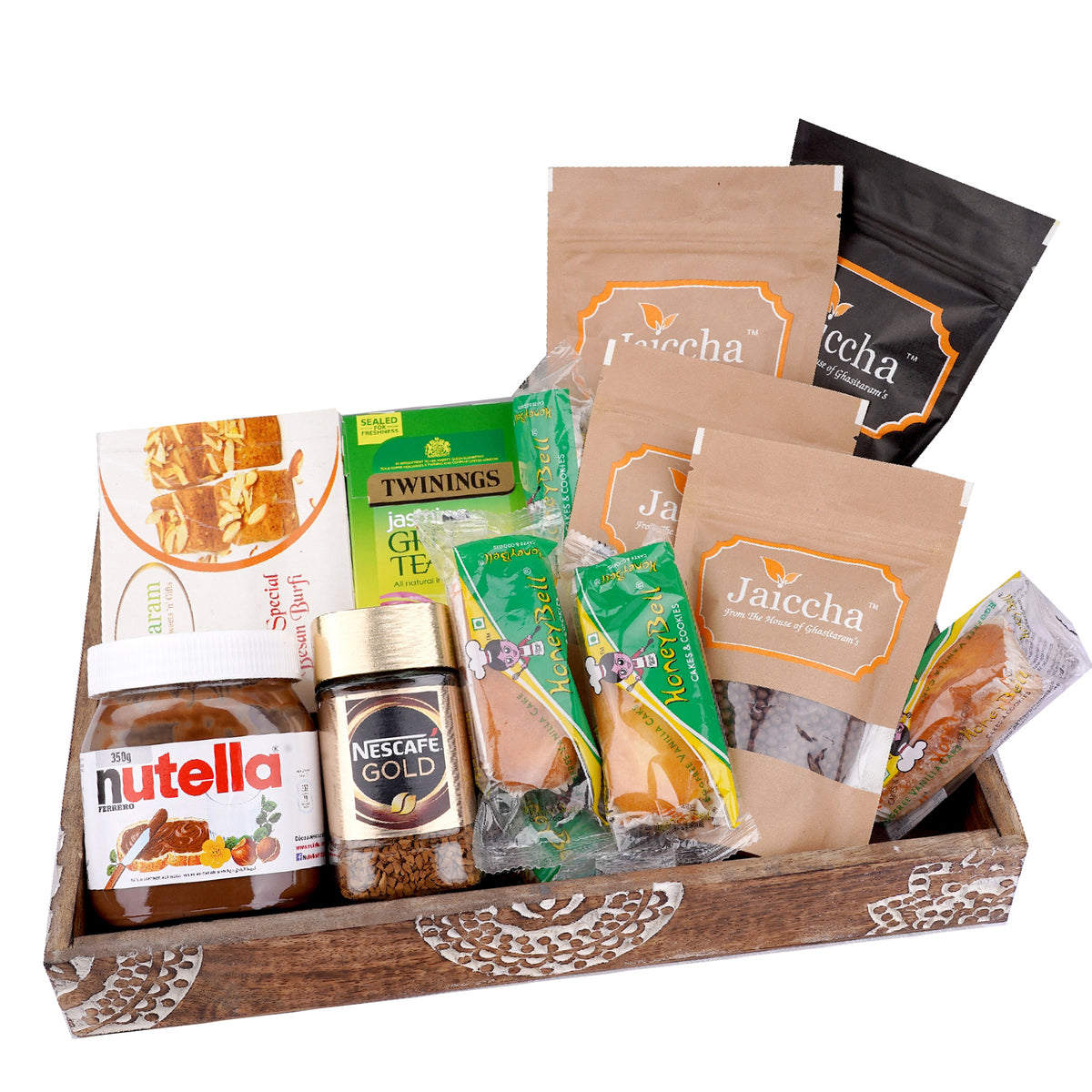 Wooden Tray Hamper with Besan Barfi