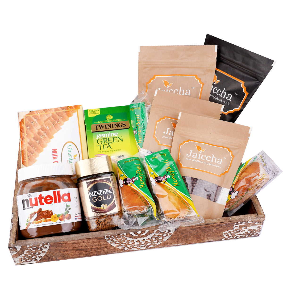 Wooden Tray Hamper with Milk Cake
