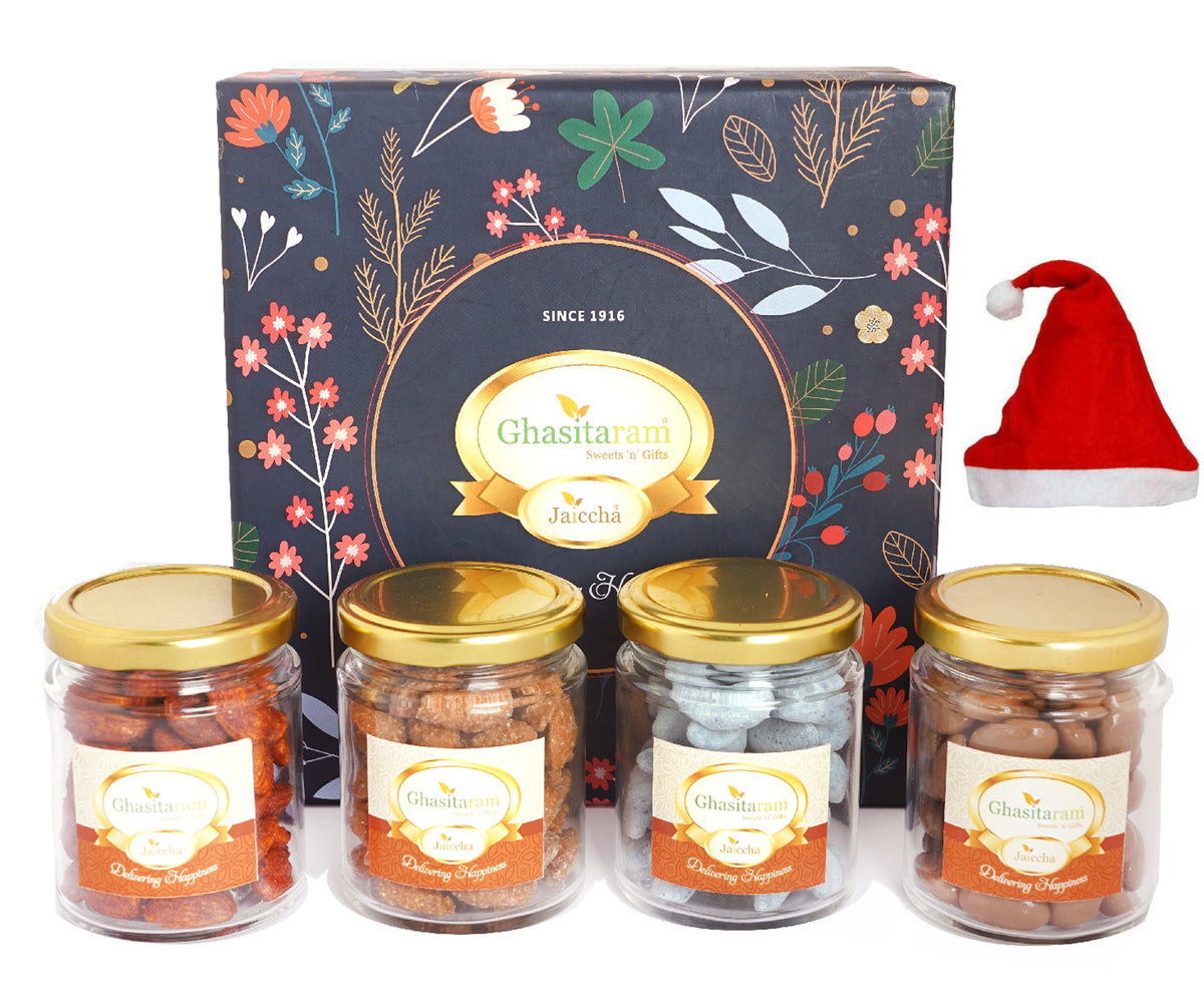 Hamper Box with 4  Jars Of Flavoured Nuts
