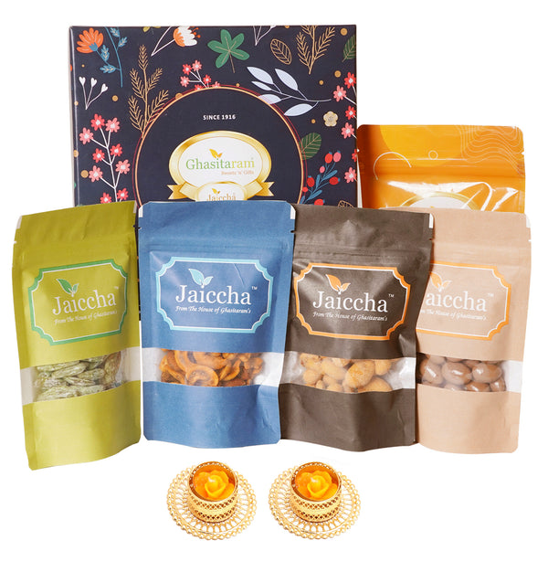 Ghasitaram Hamper Box of 5 Pouches with 2 T-lights