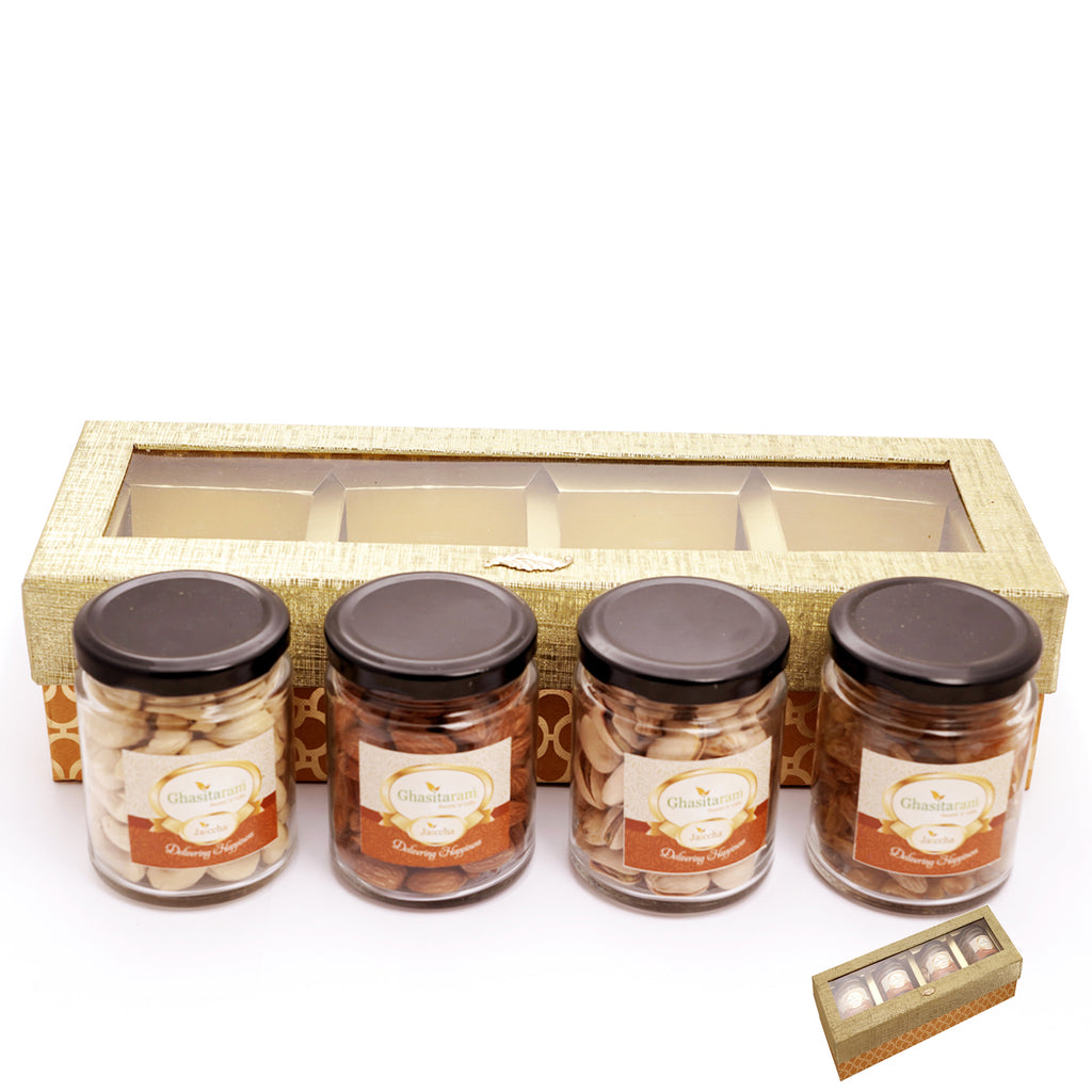 Golden Box of 4 Jars with dryfruits