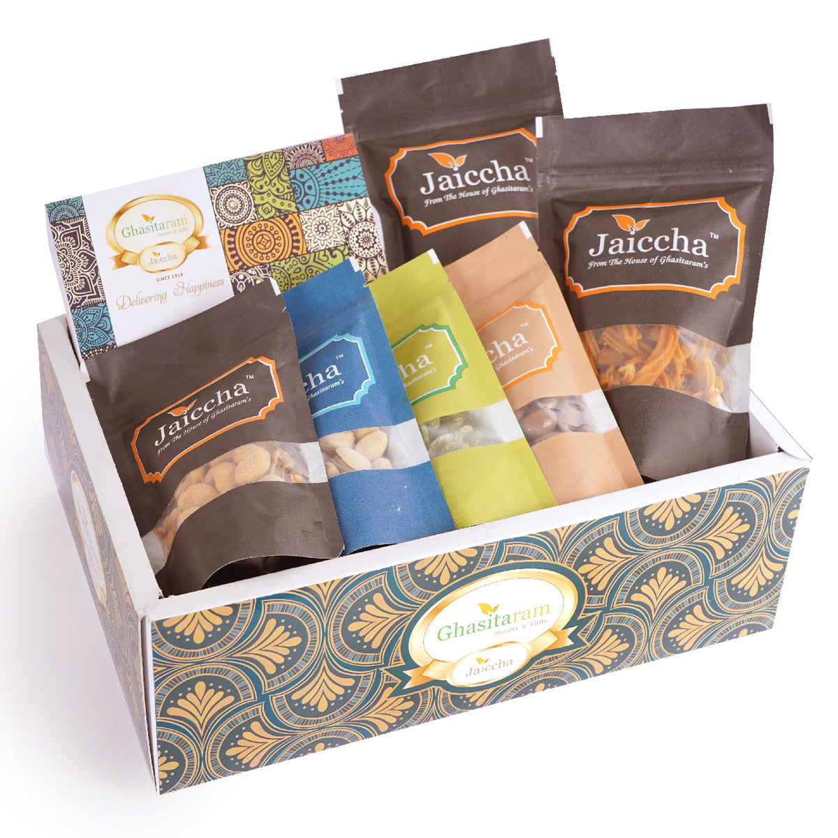 Green Hamper Box with Kaju Katli