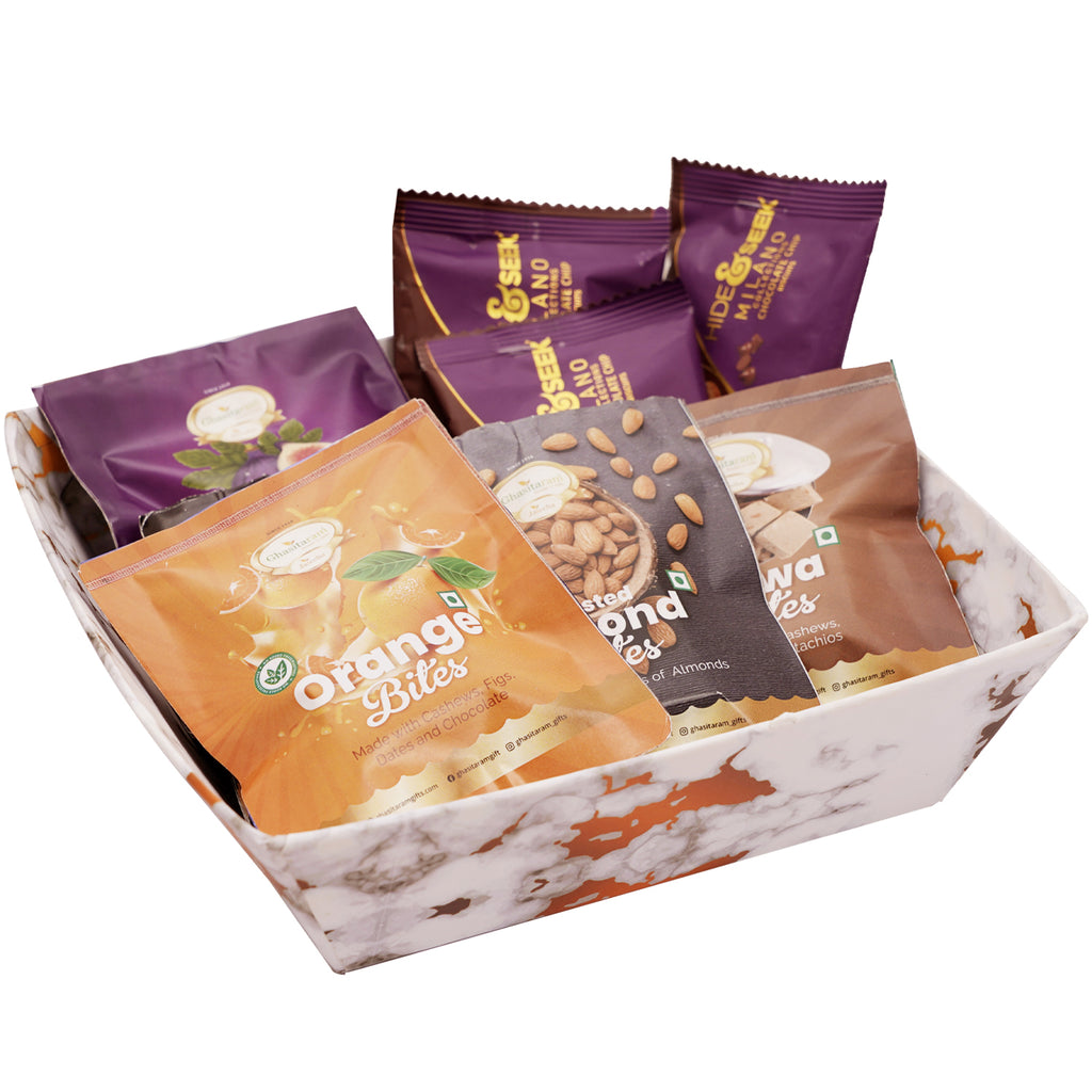 Diwali Gifts-Small White Tray of Bites and Cookies