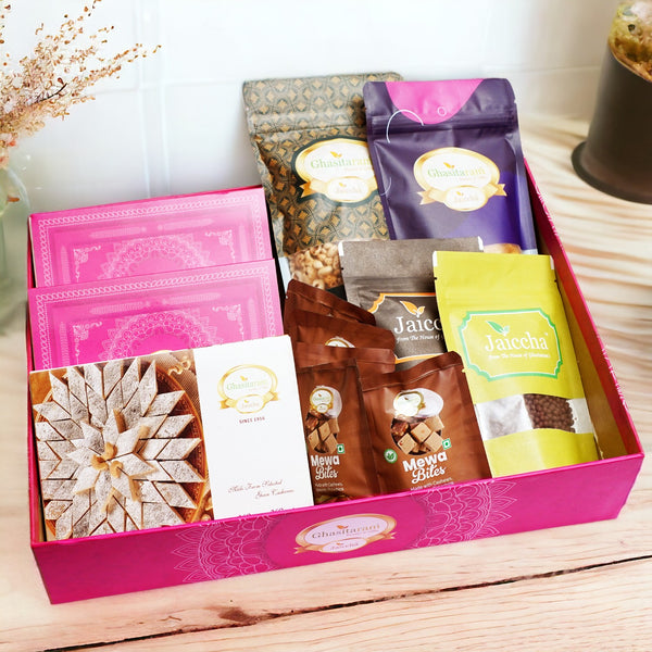 Holi Sweets| Holi Hampers| Holi Gifts Ghasitaram Big Hamper Basket of 12 Best Goodies