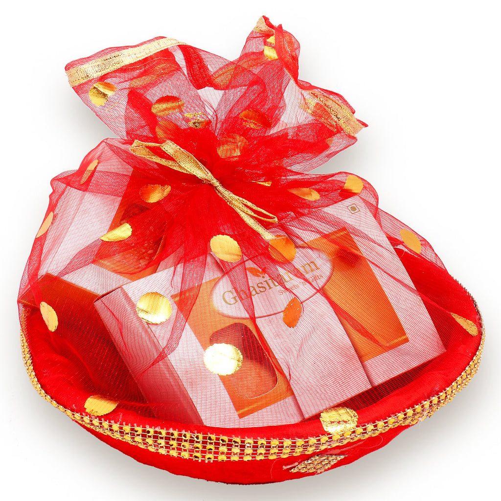 Lohri Gifts Sweets- Revadi and Gachak in Red Potli
