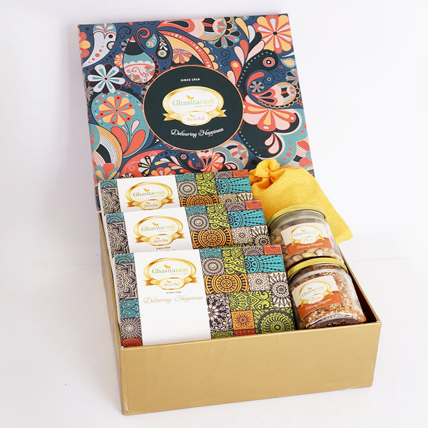 Lohri Hamper Box Big of Til Laddoo, Khajoor, Gachak, Revadi ,Til almonds, Peanuts