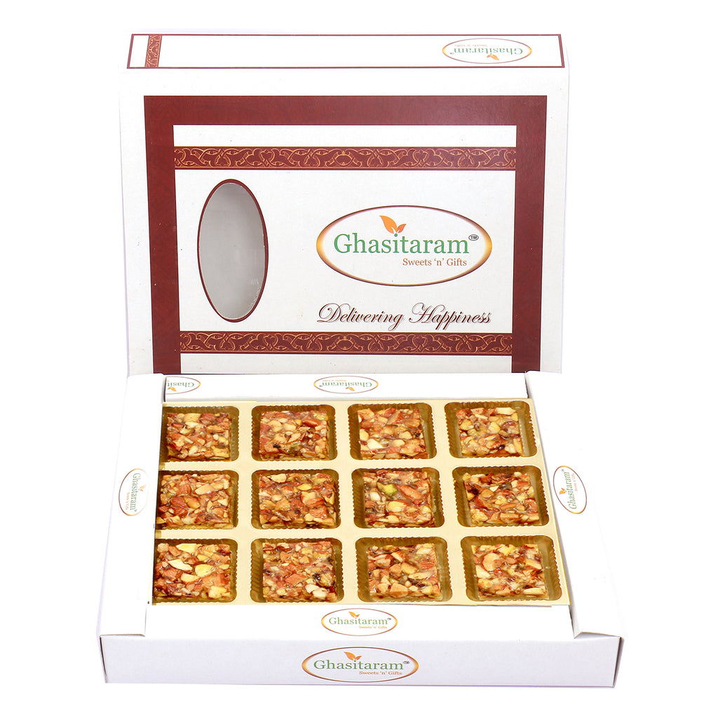 Mothers Day Sweets-Ghasitaram's Dryfruit  Almond Barfi in White Box