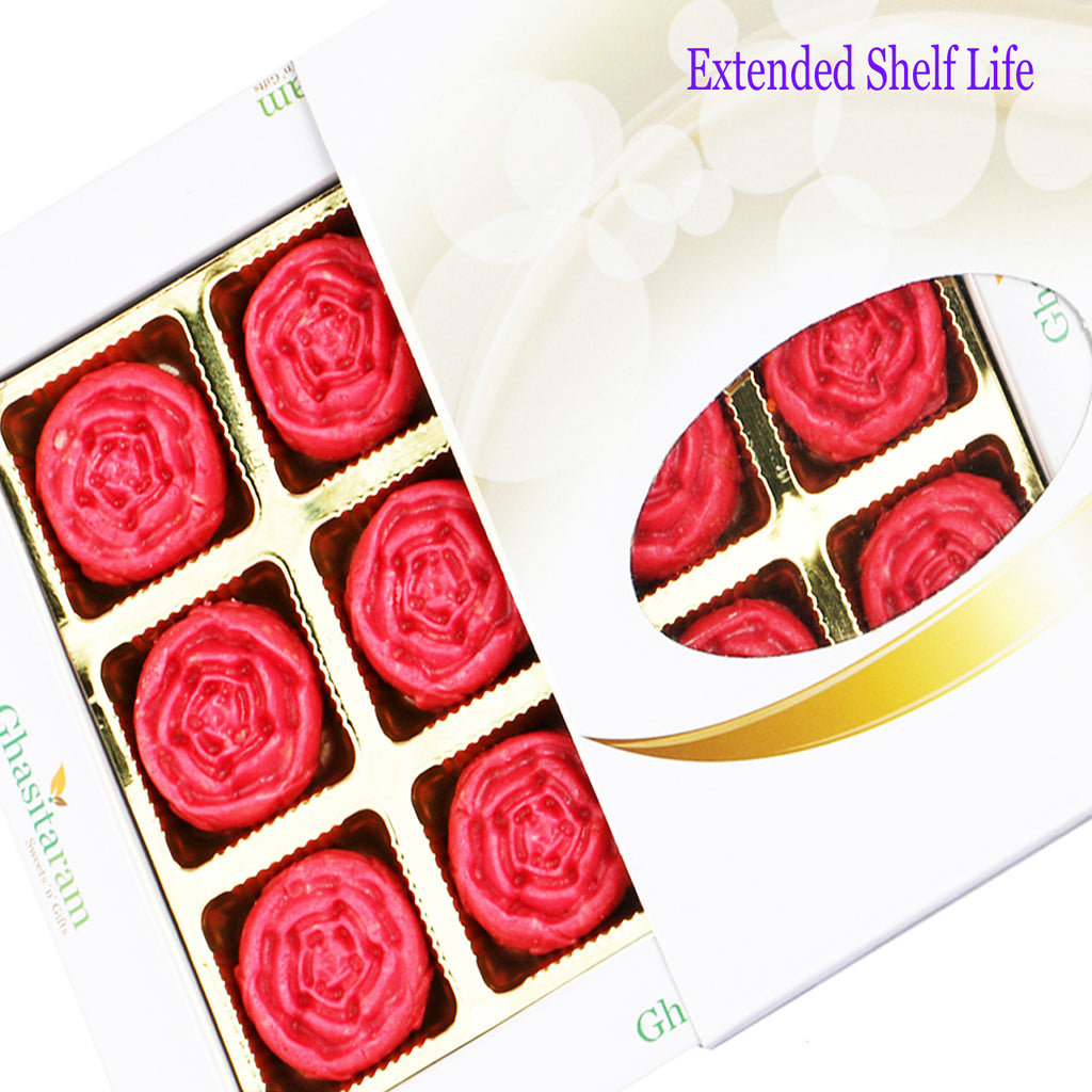 Mothers Day Sweets-Ghasitarams Strawberry Roses 12 pcs White Box300gms