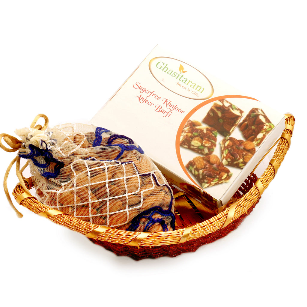 Mother's Day Gift-Boat Basket with Sugarfree Mix and Almonds Pouch
