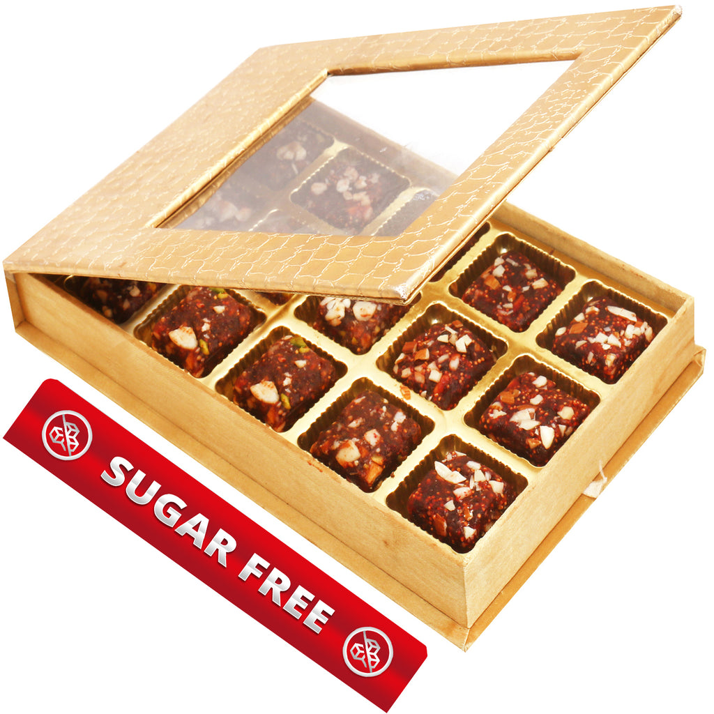 Mother's Day Gift-Golden Leather Finish 15 pcs Sugarfree Dates and Figs Bites  Box