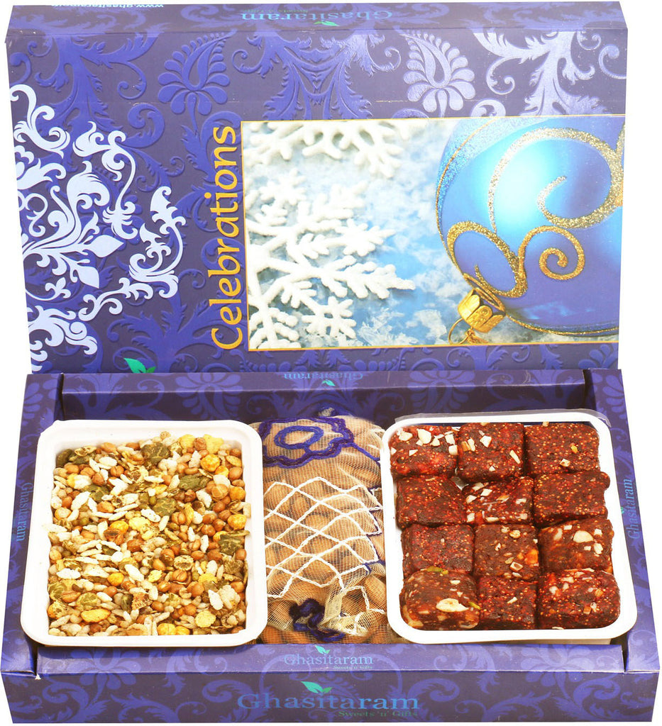 Mother's Day Gift-Ghasitaram's Sugarfree Dates and Figs Bites, Roasted Protein Mix and Almonds Pouch Hamper