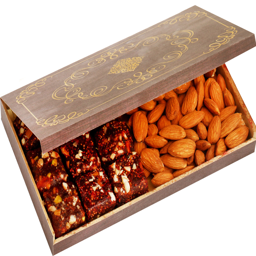 Mother's Day Gift-Wooden 9 Pcs Sugarfree Dates and Figs Bites and Almonds Box