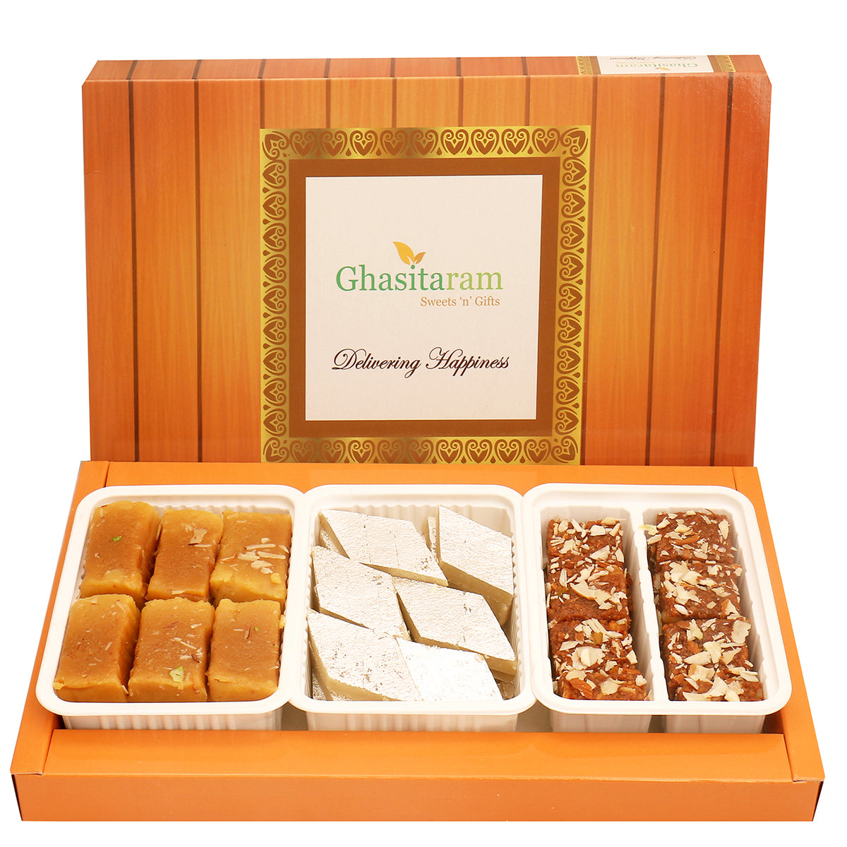 Mothers Day Sweets-Assorted Box of Kaju Katli, Dodha Barfi and Soft Mysore Pak