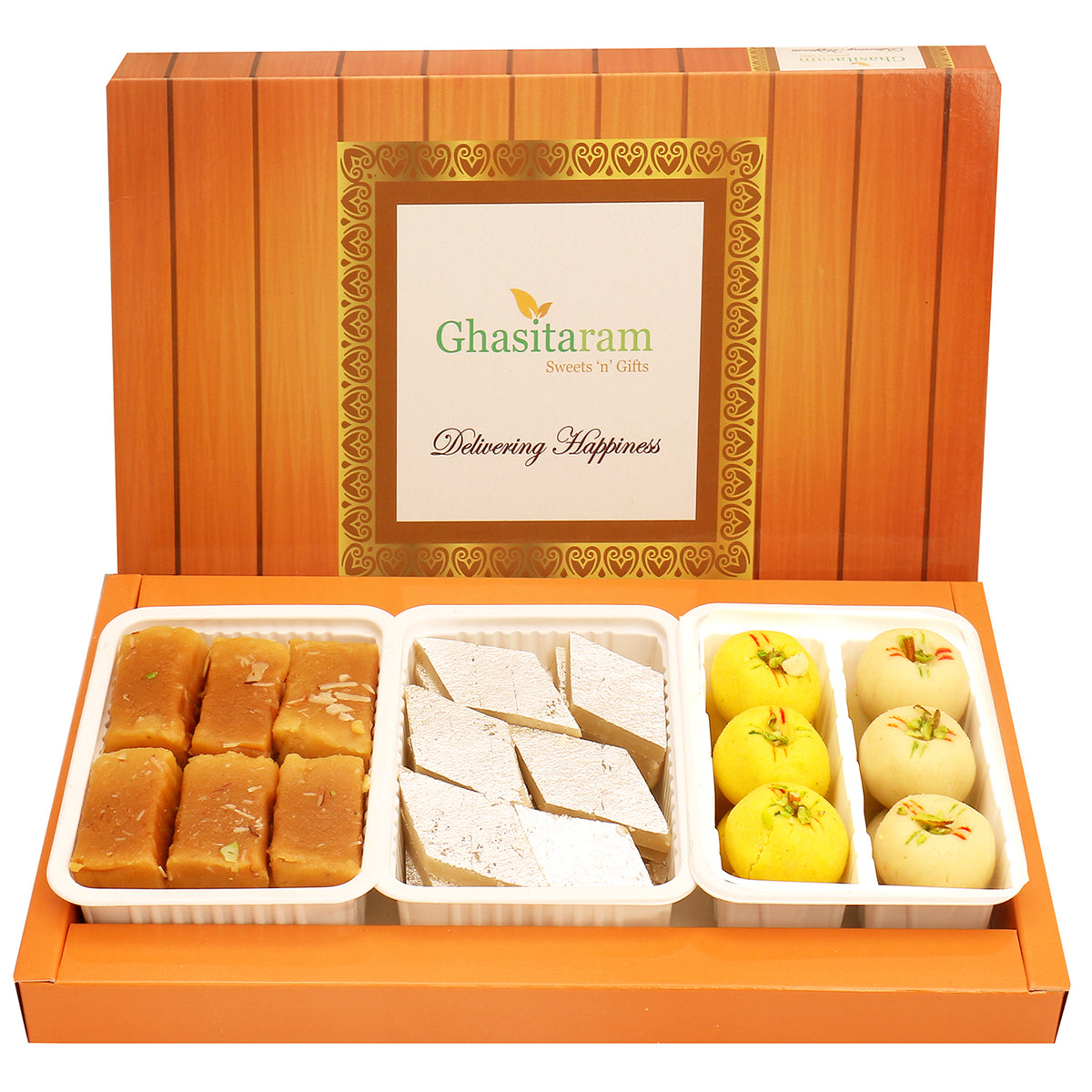 Mothers Day Sweets-Assorted Box of Kaju Katli, Mawa Peda and Mysore Pak