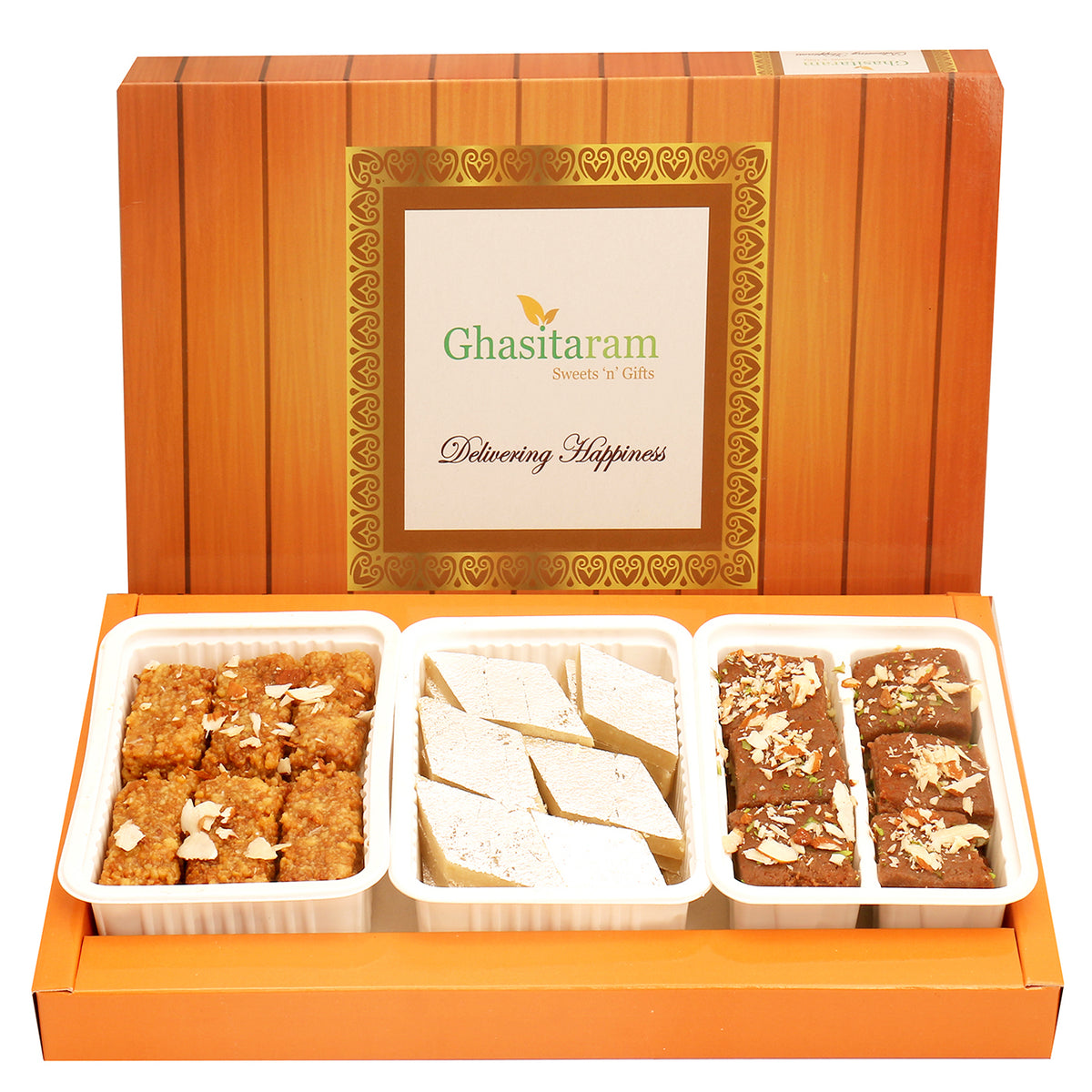 Mothers Day Sweets-Assorted Box of Kaju Katli, Milk Cake and Chocolate Mawa Barfi