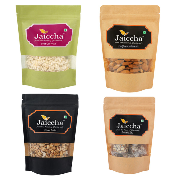 Mother's Day Gift - Mother's Day Gift - Healthy Hamper Sugarfree Anjeer Bites; Wheat puffs, Diet Chiwda and Almonds Pouch