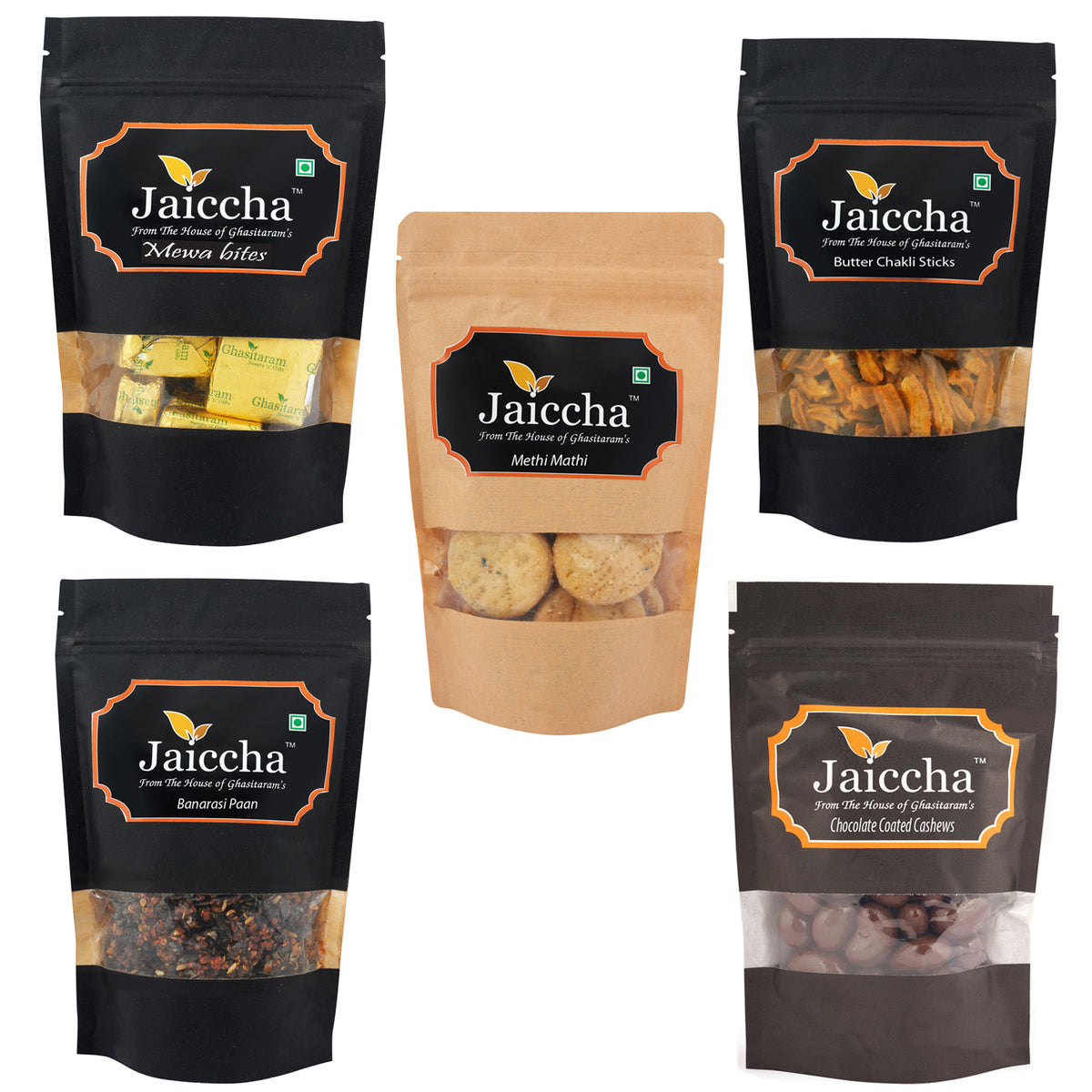 Mother's Day Gift - Best of 5 MEWA Bites, Butter Chakli Sticks, Methi Mathi, Banarsi Paan and Chocolate Coated Almonds