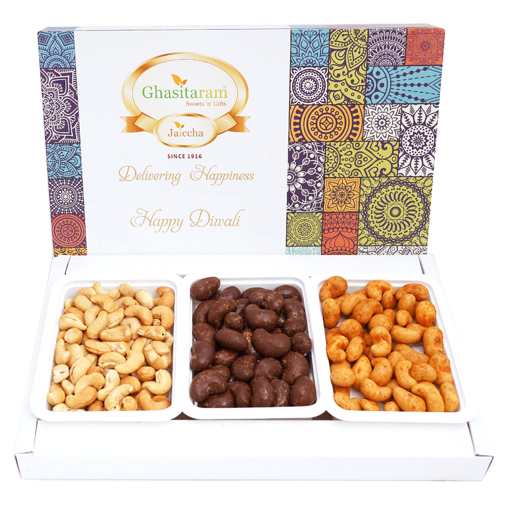 Mothers Day Gifts-Assorted Festive Box of Cashews, Chocolate Coated Cashews, Crunchy Cashews and Roasted Cashews