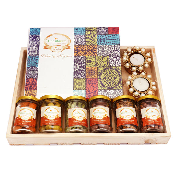 Mothers Day Gifts-Big Light Wooden Basket of 9 Goodies