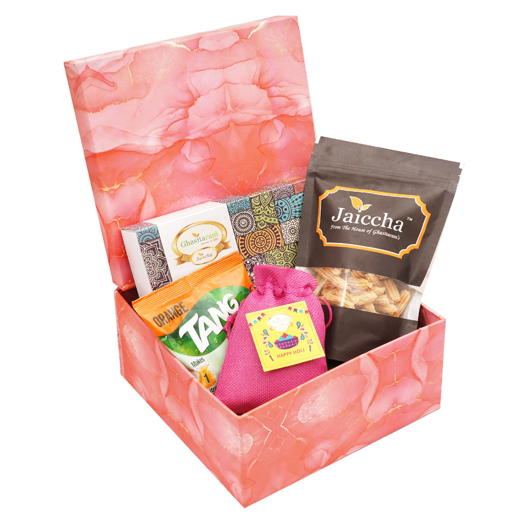 Mothers Day Gifts-Colourful Box of Gujiyas, Butter Chakli, and Thandai