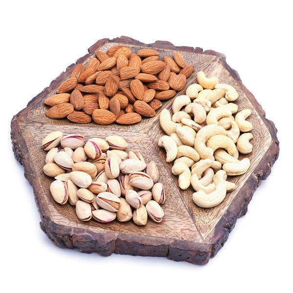 Mothers Day Gifts-Hexagon Log Platter with Dryfruits