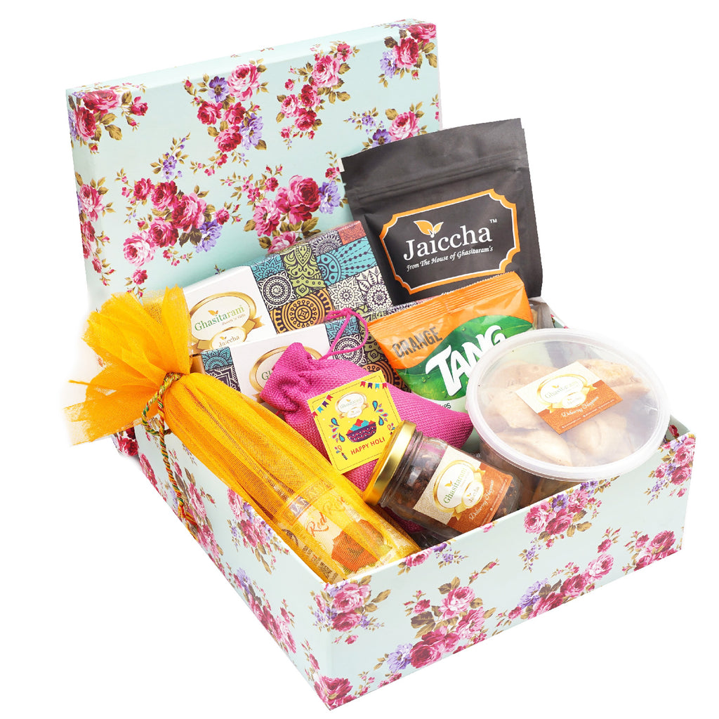 Mothers Day Gifts-Medium Box of Assorted Gujiyas,Butter Chakli, Thandai, Farsan Samosa, Banarsi Paan and Sharbat