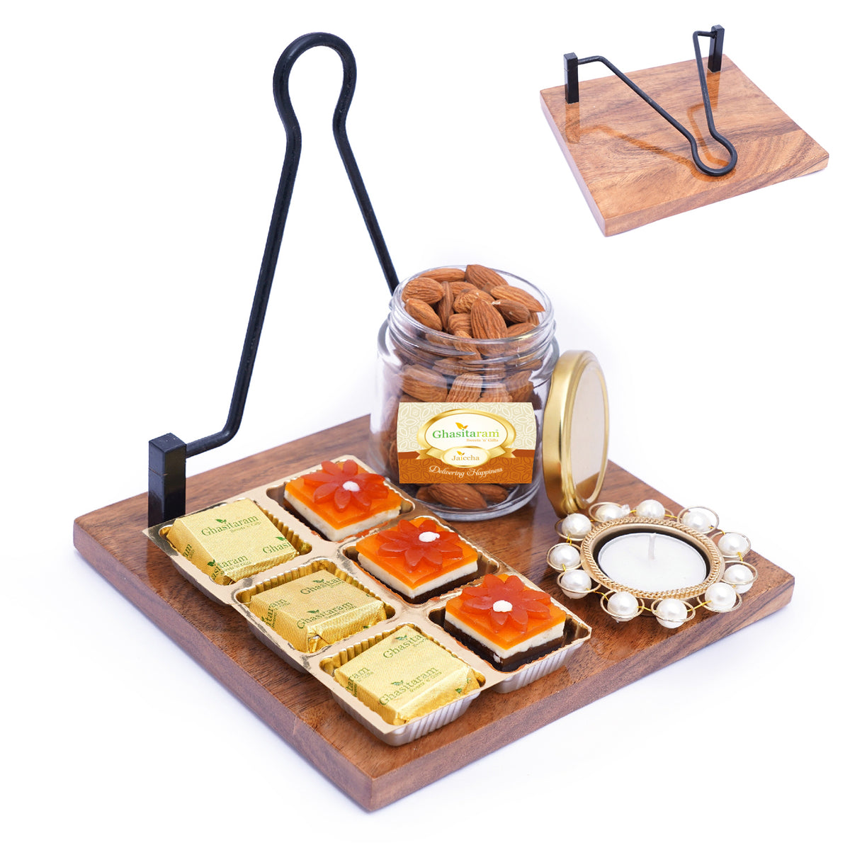 Mothers Day Gift-Napkin Holder with 6 Assorted Bites, Almonds and T-lite