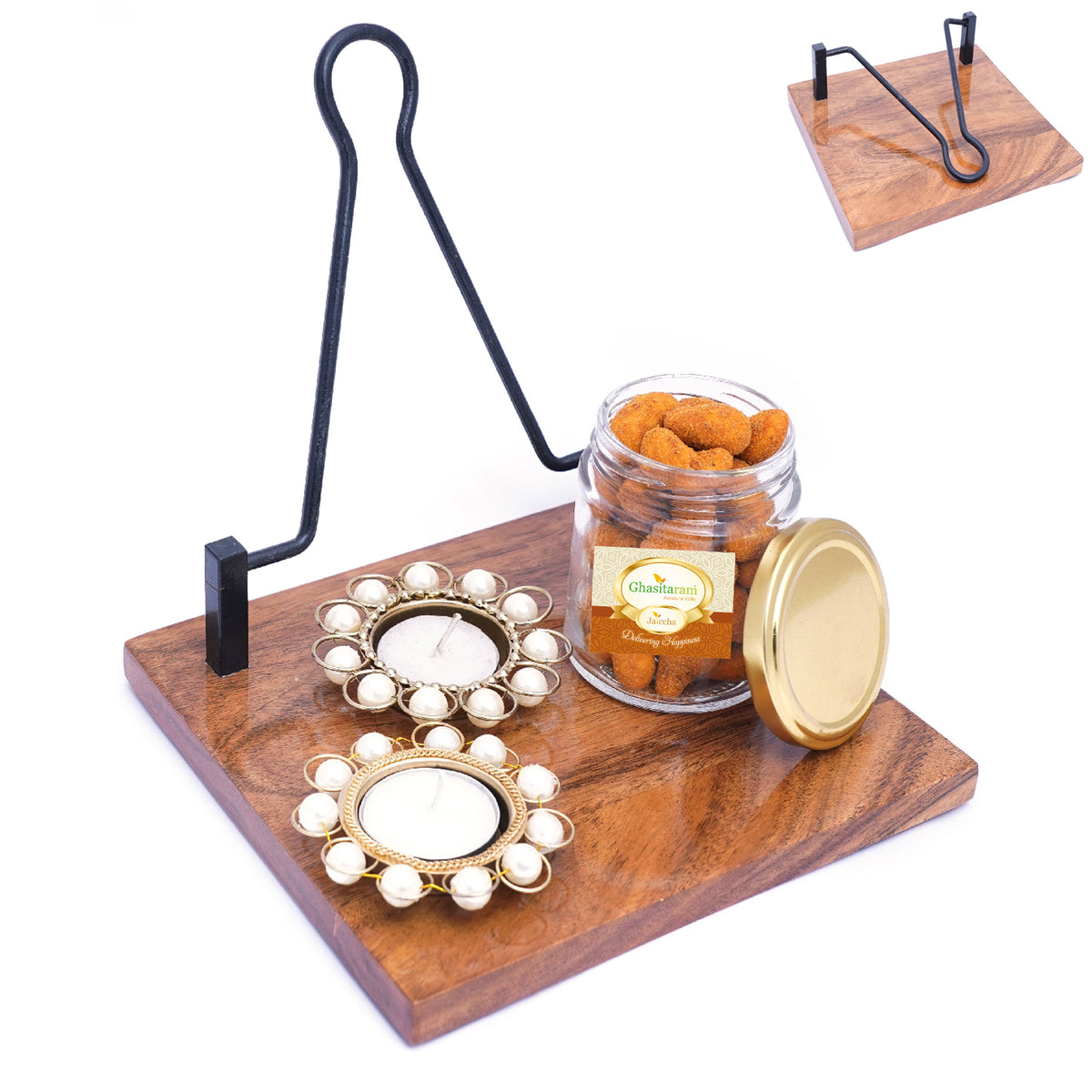 Mothers Day Gift-Napkin Holder with T-lites and Crunchy Cashews Jar