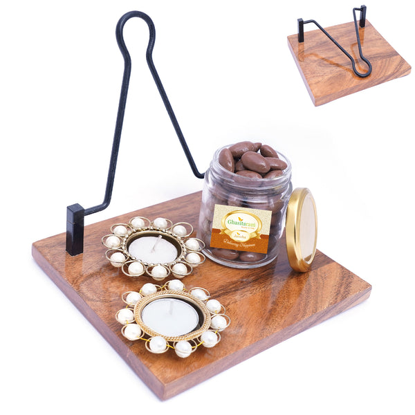 Mothers Day Gift-Napkin Holder with T-lites and Chocolate Coated Almonds Jar